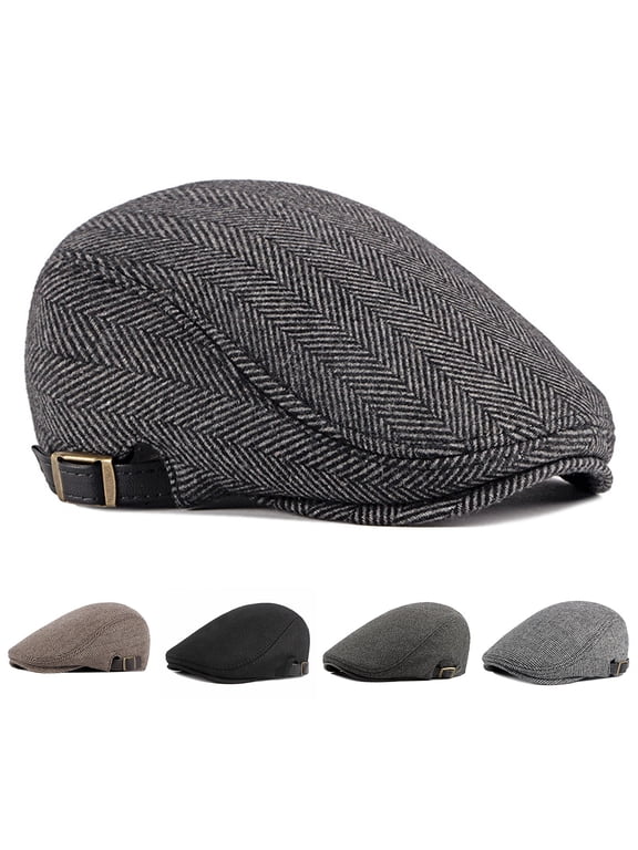 Beret Cap British Style Retro Striped Flat Top Short Brim Decorate Breathable Men Plaid Flat Newsboy Hat for Reunion