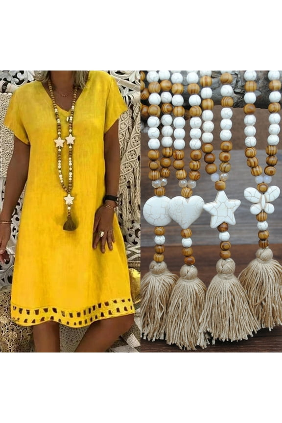 Bohemia Women Handmade Beads Tassels Pendant Chain Sweater Long Necklace