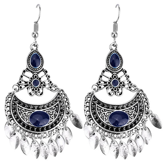 AYYUFE Bohemian Faux Gemstone Geometric Dangle Hook Earrings Women Banquet Jewelry Alloy Blue