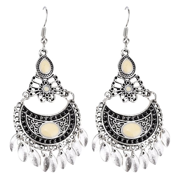 AYYUFE Bohemian Faux Gemstone Geometric Dangle Hook Earrings Women Banquet Jewelry Alloy Silver