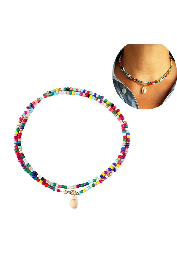 Bohemian Women Cowrie Shell Beaded Double Layer Necklace