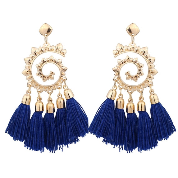 AYYUFE Bohemian Women Spiral Pendant Thread Tassel Dangle Drop Earrings Jewelry Gift Alloy, Tassel Blue