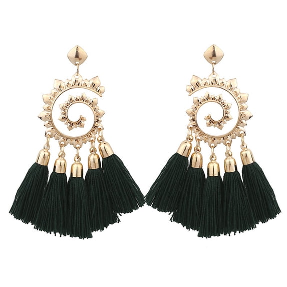 AYYUFE Bohemian Women Spiral Pendant Thread Tassel Dangle Drop Earrings Jewelry Gift Alloy, Tassel Gold