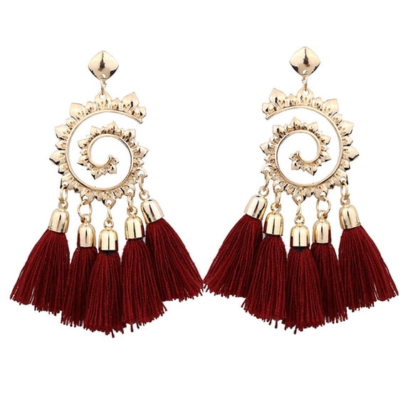 AYYUFE Bohemian Women Spiral Pendant Thread Tassel Dangle Drop Earrings Jewelry Gift Alloy, Tassel Red