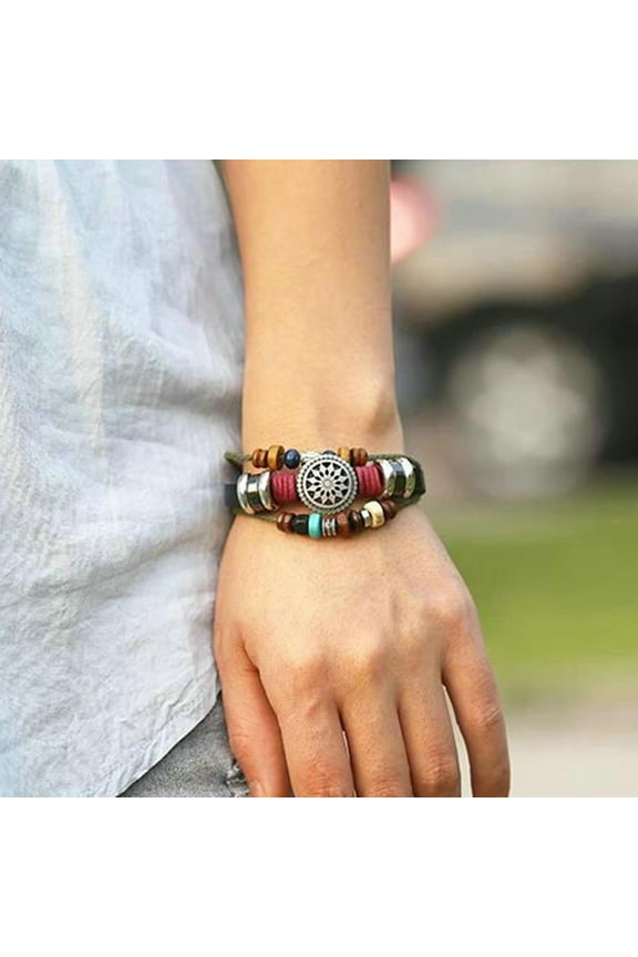 Boho Women Multi Layer Beaded Woven Leather Rope Bracelet Adjustable Jewelry