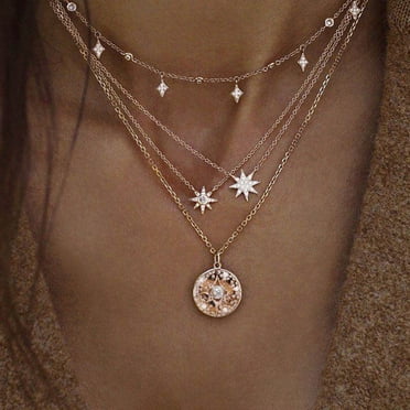 AYYUFE Boho Women Multi Layers Imitation Pearl Star Pendant Chain Necklace