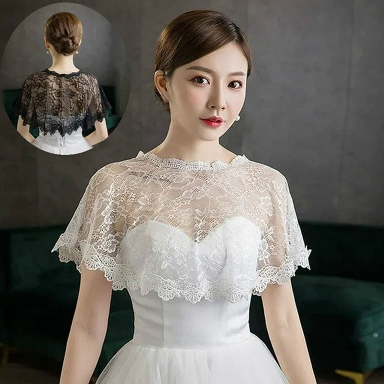 AYYUFE Bride Lace Shawl Sheer Hollow Out Embroidered Floral Lace Soft Loose  Dress Accessories Pure Color Evening Party Dress Lace Wrap Cover Up for