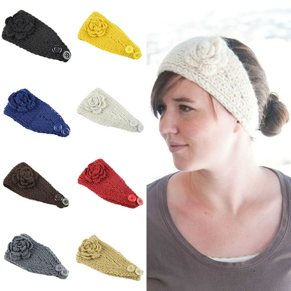 AYYUFE Casual Head Wrap Button Design Keep Warm Hair Accessories Comfortable Knitted Headband for Women