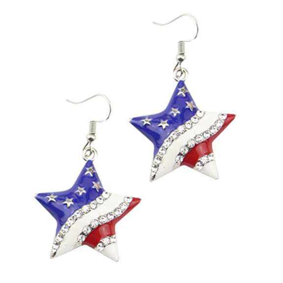 AYYUFE Chic American Flag Heart Star Shaped Rhinestone Ear Hook Earrings Women Jewelry Alloy, Rhinestone Beige