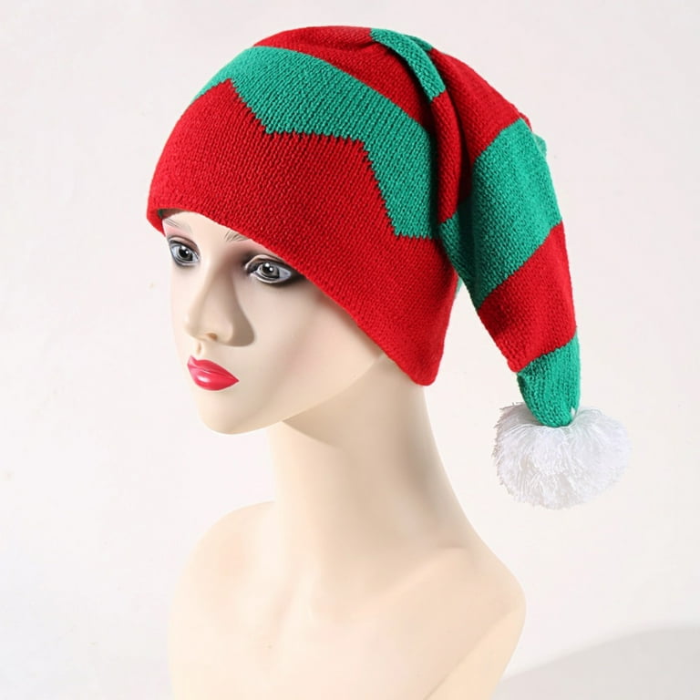 AYYUFE Christmas Santa Hat Color Matching Festive Plush Ball Decor Triangle Shape Bright Color Elastic Soft Warm Photo Prop Kids Adult New Year