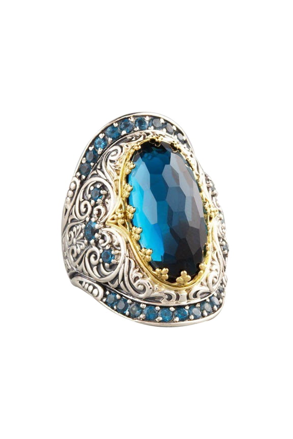 Classical Carving Oval Cubic Zircon Luxury Party Man Woman Jewelry Finger Ring Alloy + Cubic Zircon Blue