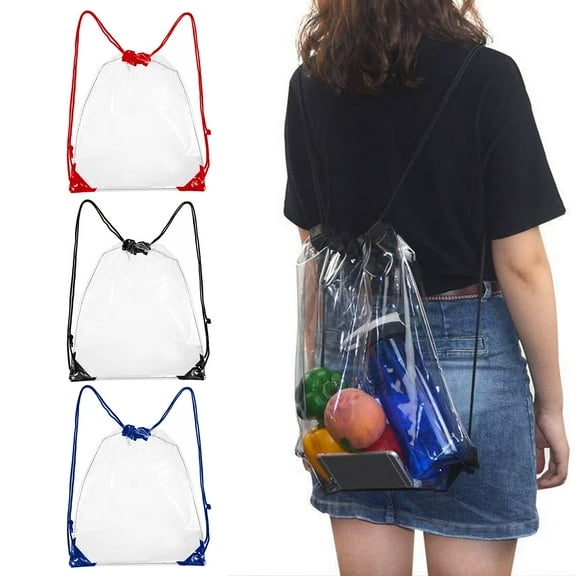 AYYUFE Clear Waterproof Plastic Drawstring Bag Adjustable Large Capacity Stadium Travel Beach Storage Backpack Outdoor Supplies