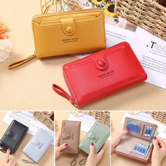 AYYUFE Coin Purse Smooth Zipper Press Button High Capacity Horizontal Multifunction Pocket Storage Delicate Sewing Long Fold Female Clutch Bag for Work