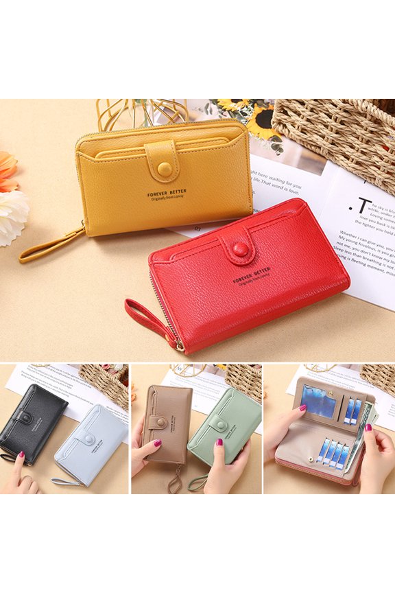 Coin Purse Smooth Zipper Press Button High Capacity Horizontal Multifunction Pocket Storage Delicate Sewing Long Fold Female Clutch Bag for Work