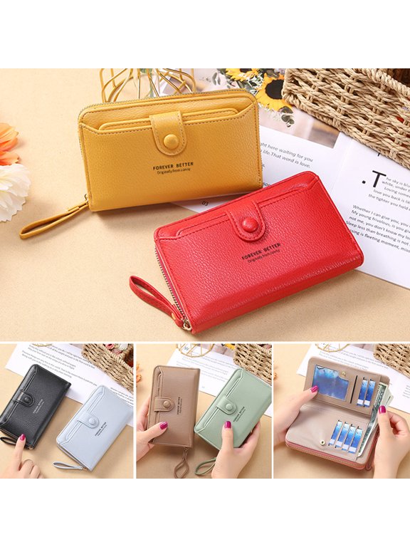 Coin Purse Smooth Zipper Press Button High Capacity Horizontal Multifunction Pocket Storage Delicate Sewing Long Fold Female Clutch Bag for Work