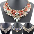 thumbnail image 1 of AYYUFE Colorful Rhinestone Flower Pendent Chain Choker Statement Collar Bib Necklace, 1 of 7