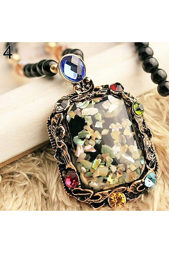 Colorful Shell Faux Opal Statement Bib Pendant Necklace Sweater Chain Gift Alloy, Rhinestone, Faux Opal Gold