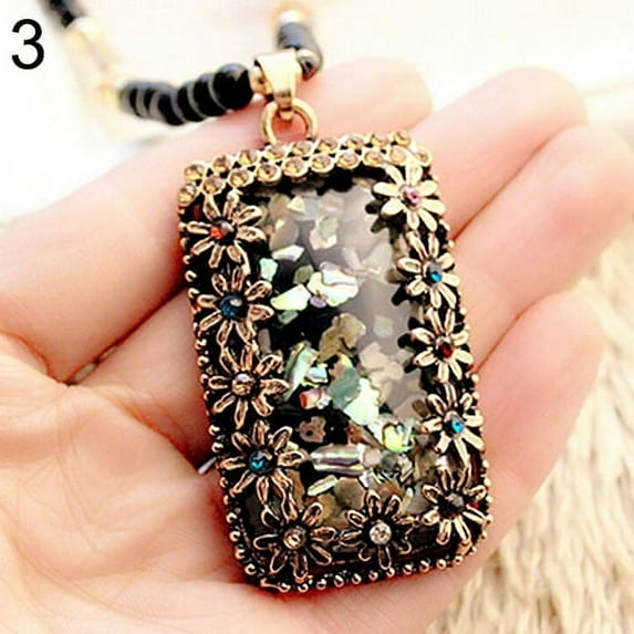 AYYUFE Colorful Shell Faux Opal Statement Bib Pendant Necklace Sweater Chain Gift Alloy, Rhinestone, Faux Opal Purple