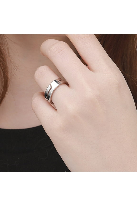 Couple Ring Classic Geometry Glossy Decorative All Match Jewelry Gift Stainless Steel Men Women Personality Line Pattern Engagement Finger Ring for Daily Wear