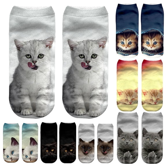 AYYUFE Cute 3D Cat Animal Print Women Breathable Polyester Elastic Low Cut Ankle Socks