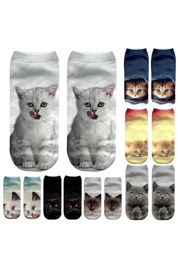 Cute 3D Cat Animal Print Women Breathable Polyester Elastic Low Cut Ankle Socks