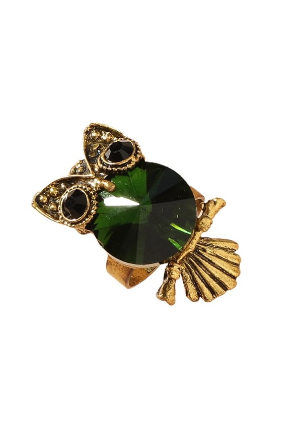 Decorative Adorable Women Ring Gift Cute Green Owl Rhinestone Ring