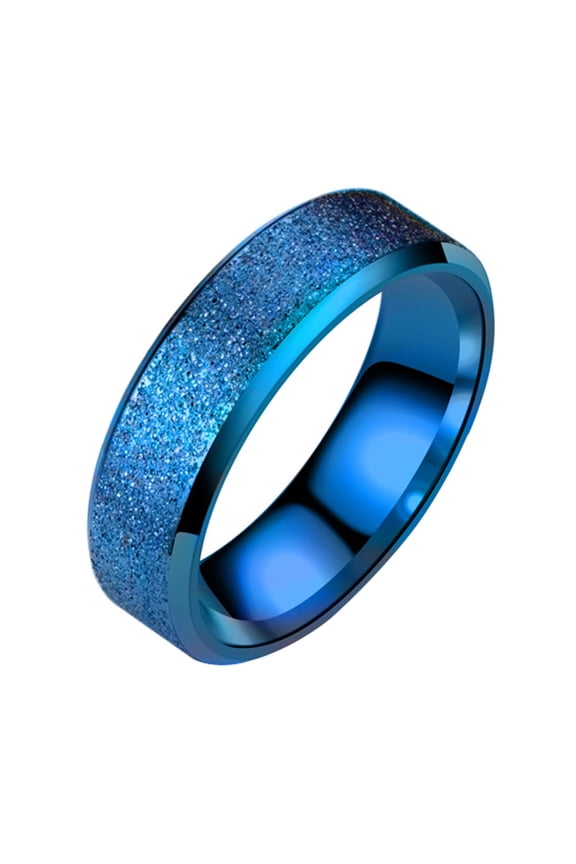 Double Beveled Edge Frosted Finger Ring Party Women Men Couple Jewelry Gift Stainless Steel Blue