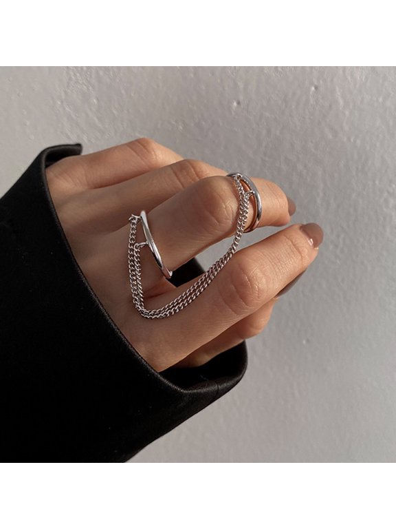 Double Finger Chain Ring Stackable Adjustable Unisex Two Layers Chain Opening Ring Jewelry Gifts