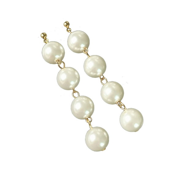 AYYUFE Earrings Faux Pearl Design Decorative Alloy Long Dangle Eardrop for Party Alloy Gold