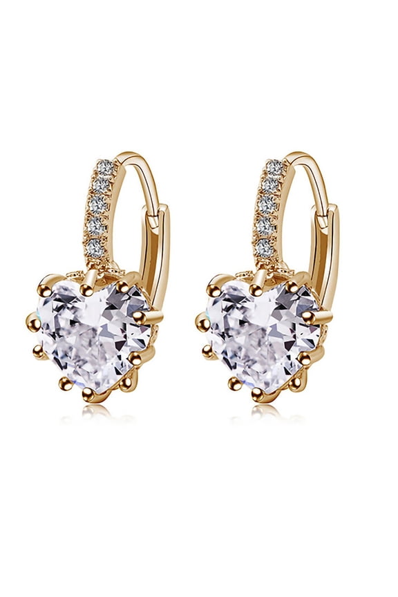 Earrings Rhinestone Inlaid Heart-shape Design Alloy Heart-shape Design Leaverback Earrings for Party Alloy Gold