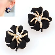 AYYUFE Elegant Flower Sea Star Shiny Rhinestone Ear Stud Earring Wedding Bridal Jewelry Alloy, Rhinestone Black