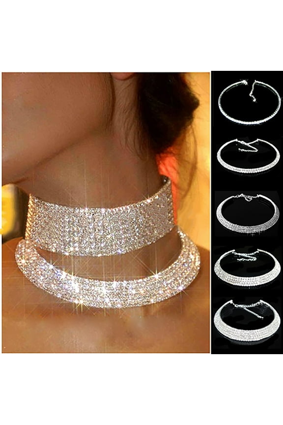 Elegant Rhinestone Women Collar Choker Necklace for Wedding Birthday