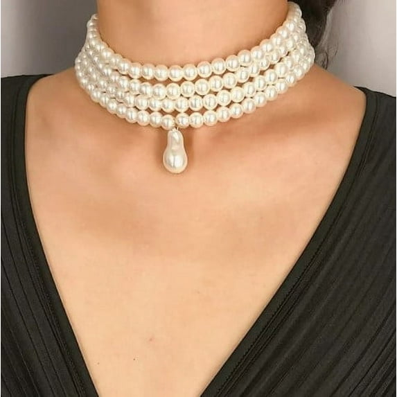 AYYUFE Elegant Women Multi-layer Pearl Beaded Choker Necklace