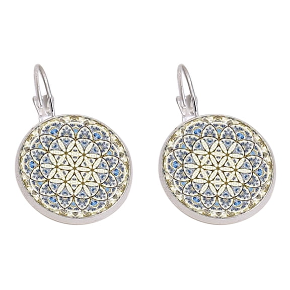 AYYUFE Ethnic Women Sunflower Bohemian Round Faux Gem Clip Leaverback Earrings Jewelry Alloy, Faux Gem Silver