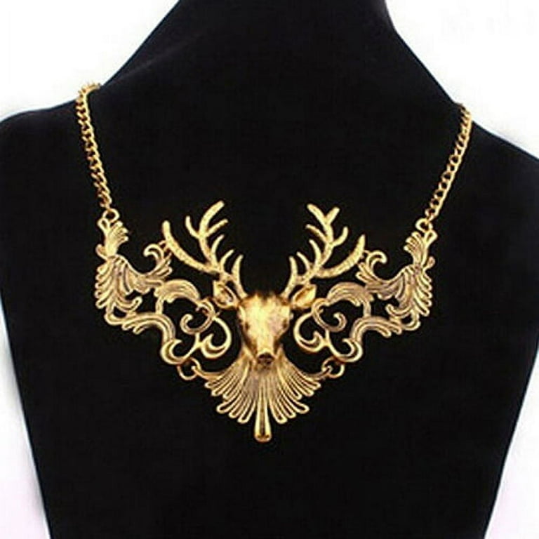 AYYUFE European Antique Gold Deer Head Pendant Necklace Sweater
