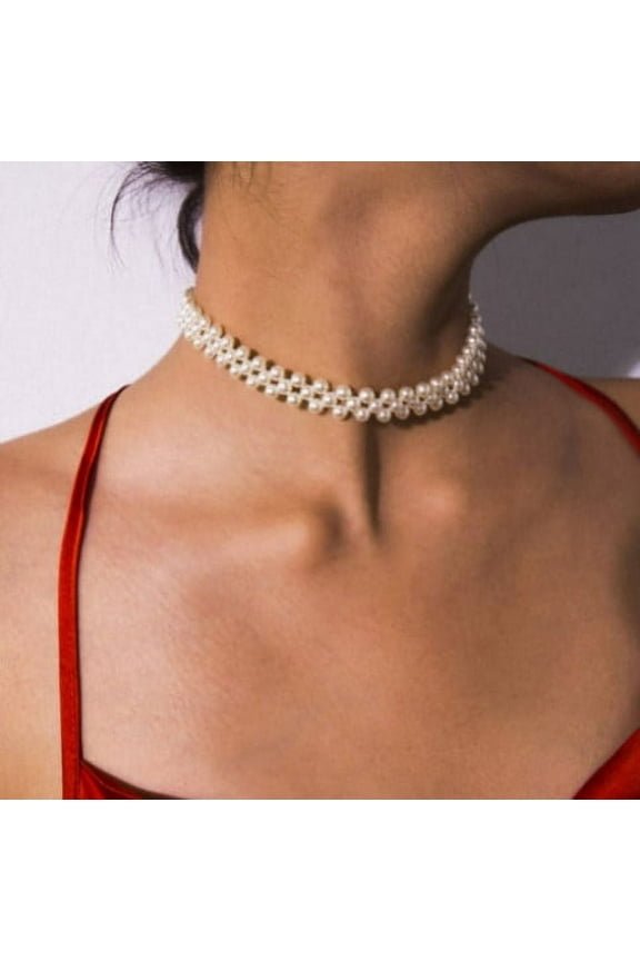 Evening Women Elegant Pearl Choker Necklace Anniversary