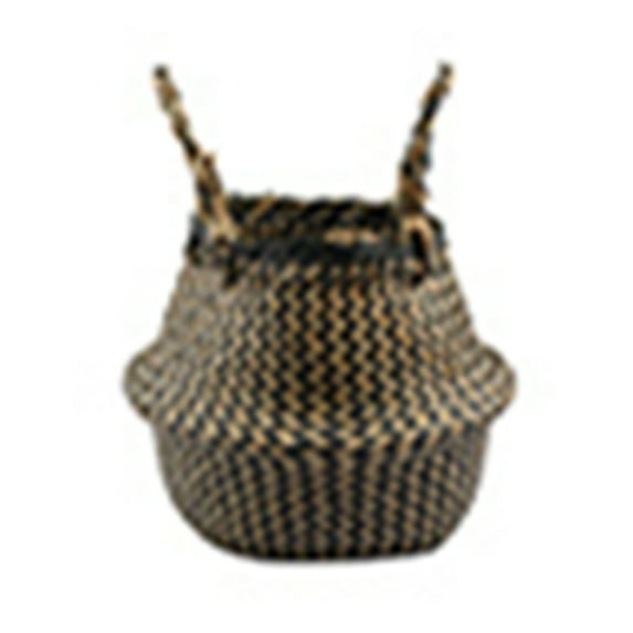 AYYUFE Folding Straw Wicker Storage Basket Handle Garden Flower Pot Planter Laundry Bag