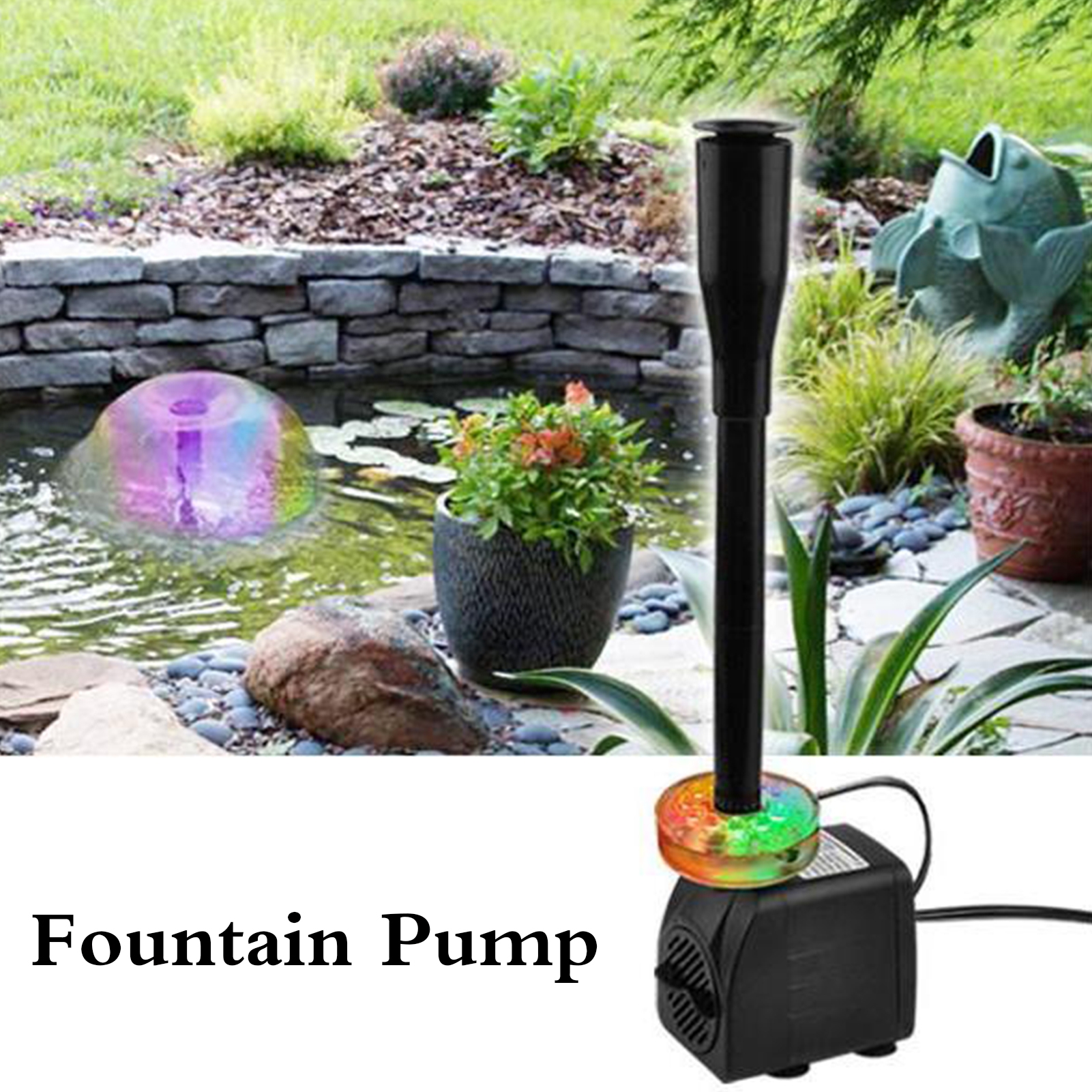 AYYUFE Fountain Pump with LED Light 12 Lamp Beads Strong Suction Cup Hydroponics Garden Pond Fish Tank Aquarium Pump 3-in-1 Ultra Quiet Adjustable Water Pump Indoor Outdoor