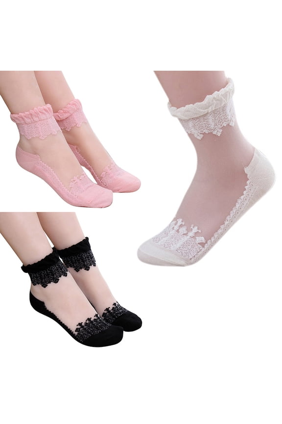 Gothic Women Lace Ultra Thin Transparent Breathable Elastic Short Socks Gift