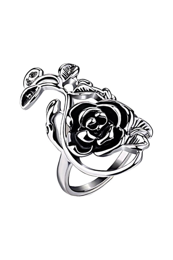 Gothic Women\'s Rose Flower Vine Alloy Enamel Finger Ring Cosplay Jewelry Gift Alloy Silver