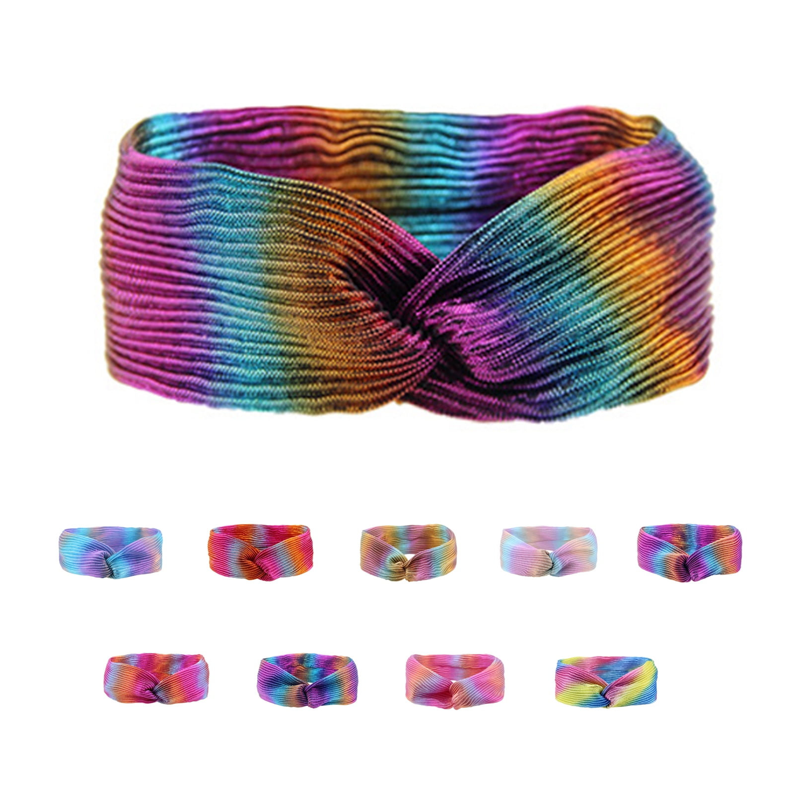 AYYUFE Hair Band Folded Multicolor Rainbow Style Polyester Metallic