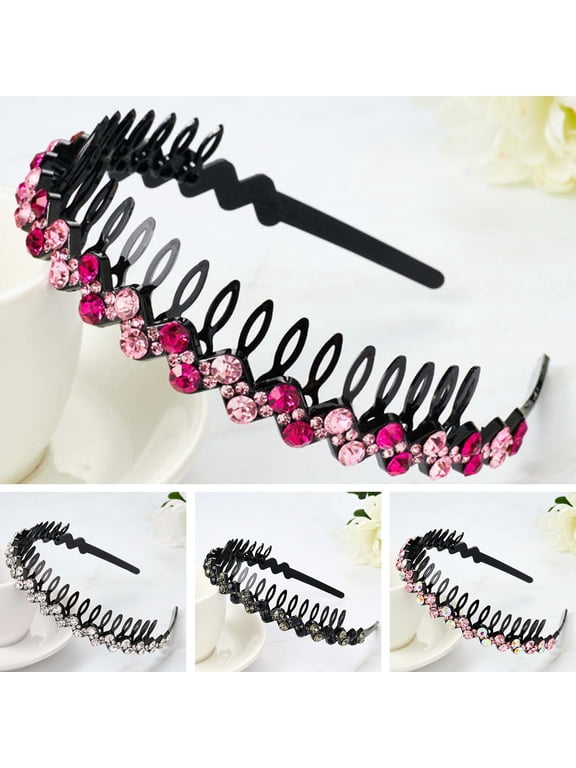 Hair Clasp Shiny Colorful Rhinestone Non-Slip Reusable Narrow Brim Girls Headband Hair Accessories