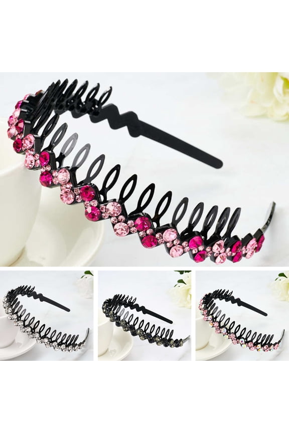 Hair Clasp Shiny Colorful Rhinestone Non-Slip Reusable Narrow Brim Girls Headband Hair Accessories