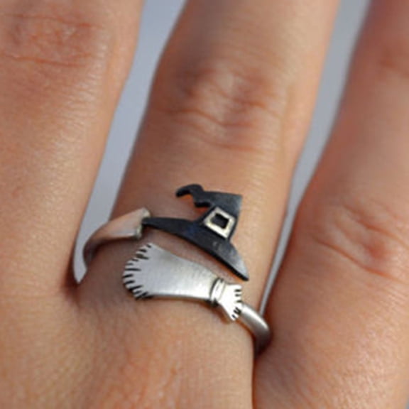 AYYUFE Halloween Witch Cap Broom Adjustable Open Finger Ring Women