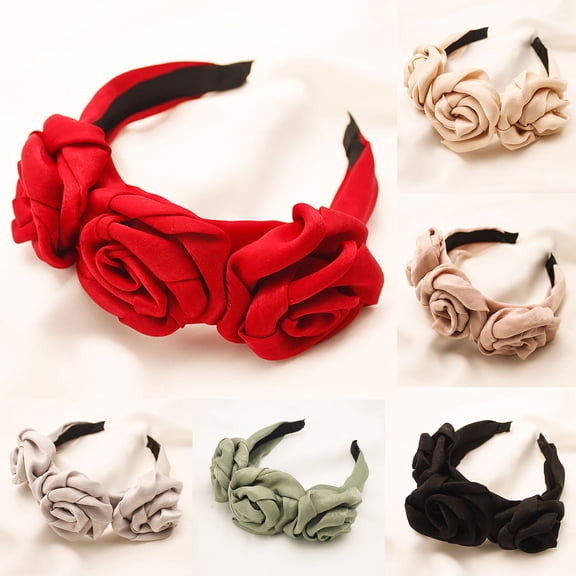 AYYUFE Head Band Triple Faux Rosette All-match Solid Color Fashion Women Headband for Date
