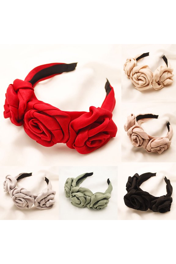 Head Band Triple Faux Rosette All-match Solid Color Fashion Women Headband for Date