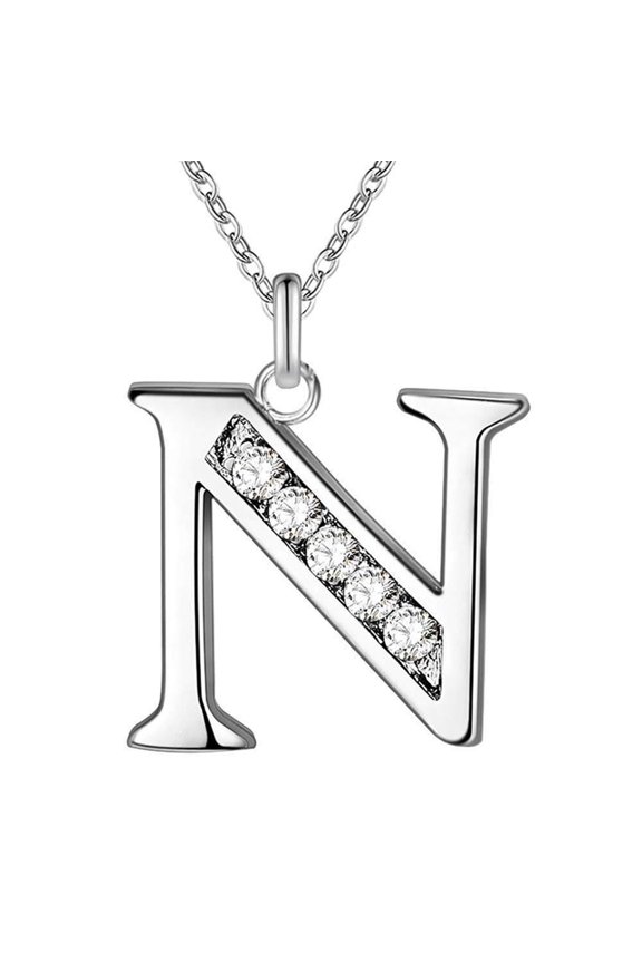 Initial Necklace 26 Letters Rhinestones Unisex Exquisite Electroplated Necklace for Mothers Day Alloy Pink
