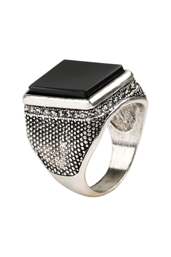 Luxury Middle East Large Square Rhinestone Men Finger Ring Jewelry Decor Gift Alloy + Rhinestone Silver