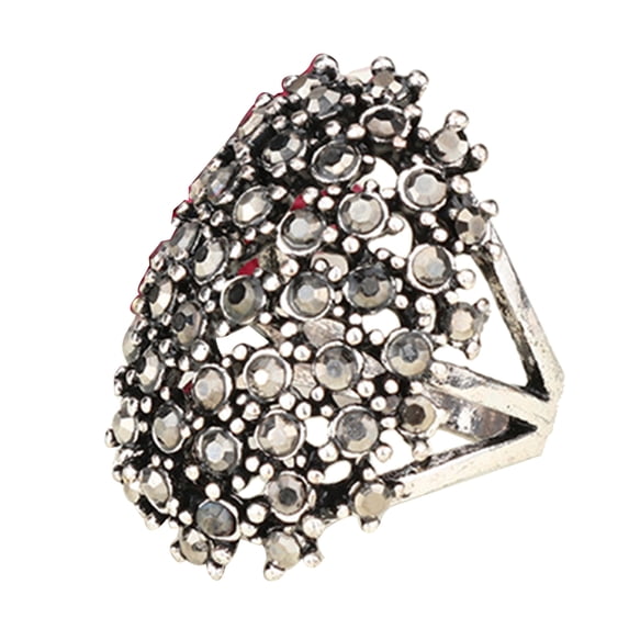 AYYUFE Luxury Oval Colorful Rhinestone Inlaid Women Finger Ring Party Jewelry Gift Alloy, Rhinestone Black