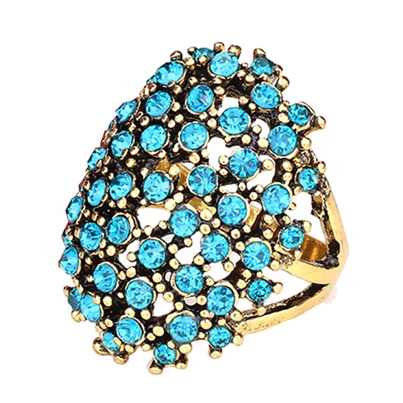 AYYUFE Luxury Oval Colorful Rhinestone Inlaid Women Finger Ring Party Jewelry Gift Alloy, Rhinestone Blue